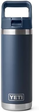 YETI Rambler 18 oz Bottle, Vacuum Insulated, Stainless Steel with Straw Cap, Navy by YETI