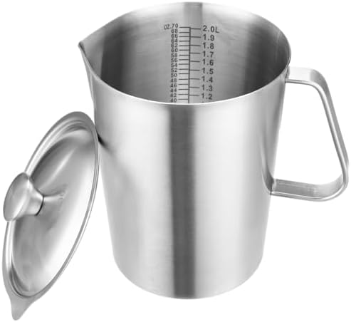 Stainless Steel Pitcher with Lid, 2 L/70 oz Measuring Cup with Dual-Scale Markings, Milk Frothing Jug, Large Beaker for Espresso Machine, Hot/Cold Water, Latte Art, Iced Tea, Coffee Drinks - Image 6