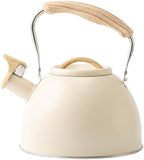 Whistling Tea Kettle,3.1 Quart Stainless Steel Water Kettle Work for All Stovetops with Folding Handle for Boiling Water Coffee or Milk (Off-White) by Triflice