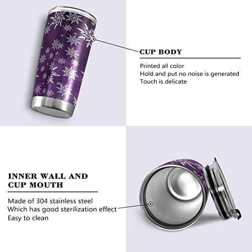 Tumbler Christmas Purple Snowflake Insulated Coffee Mug Double Wall Vacuum Travel Mug with Straw and Lid Stainless Steel 20oz - Image 2