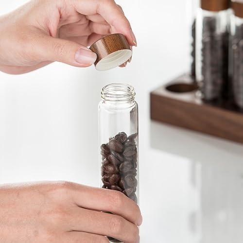 Coffee Bean Storage Tubes,12PCS Glass Vials w/Valve Cap,Wooden Stand&Funnel for Single Dose Brewing,22g Capacity Container - Image 5