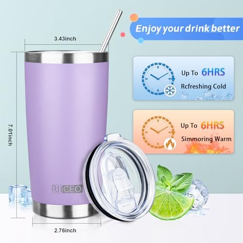 20oz Tumbler with Straw and Brush, Stainless Steel Vacuum Insulated tumbler, Double Wall Insulated Coffee Tumbler for Outdoor, Home, Travel,Office (lilac，4pcs) - Image 4