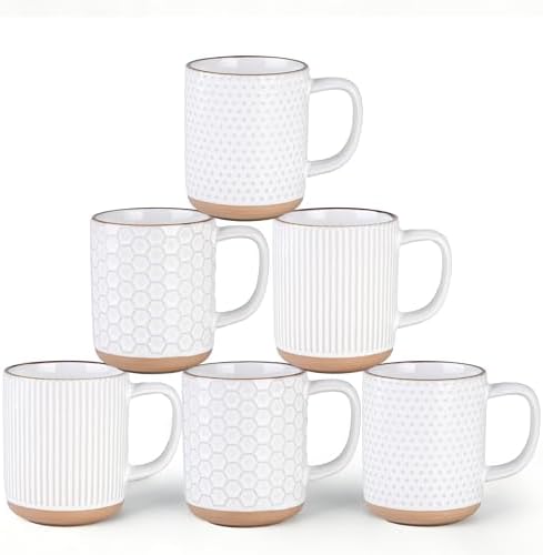 GBhome Coffee Mugs Set of 6, 16 oz White Coffee Cups with Large Handle by GBhome