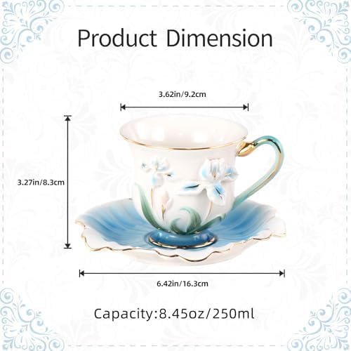 KAMMAK Tea Cups and Saucers Set of 2, Porcelain Coffee Cups, NX015 - Image 2