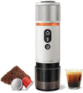 CONQUECO Portable Espresso Coffee Machine: 12V Electric Small Travel Expresso Maker - Self Heating 8 Cups Battery Powered Compatible for Nespresso Capsule - for Camping RV Hiking Office (Pearl White) by CONQUECO
