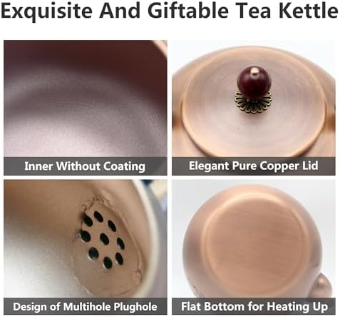 44oz Handmade Pure Copper Teapot without Coating, SECHUDO Tea Kettle with Tea Ball for Loose Tea, Japanese Style Classic Tea Pot for Stovetop Safe, Plum Blossom Pattern(1300ml) - Image 6