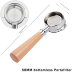 58mm Bottomless Coffee Portafilter,Compatible For La Marzocco，2-ear Steel Modified Solid Wood Handle Filter Barista Tool(Style a) - Image 2