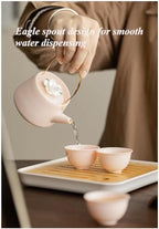 Japanese Porcelain Tea Set, Pink Kungfu Teapot Set with 1 Teapot, 4 Tea Cups, 1 Tea Tray, for Adults, Tea Lover/Women/Men/Office/Home (Pink) - Image 6