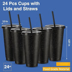 Amyhill 24 Pcs 24 oz Reusable Cups with Lids and Straws, Black - Image 2