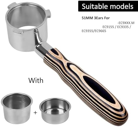 Coffee Bottomless Portafilter, Compatible For IKAPE,Colored Wooden Handle 51mm / 54mm / 58mm(51mm-3Ears-Delonghi) - Image 2