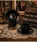 SODEF Black Porcelain Coffee Cup Set - 4 Piece Vintage Chic | 180-200 ml | Modern & Vintage Style | Durable Ceramic for Turkish Coffee, Cappuccino, Tea | refined Gift - Black by Unknown