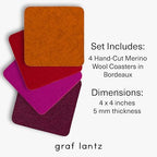 Graf Lantz - Bierfilzl Merino Wool Square Coasters Set of 4 - Bordeaux (4"x4"x5mm) - Absorbs 30% of Weight, Natural German Wool - Heat Resistant, Sustainable, Reusable - Home Decor, Coffee Table Decor - Image 4