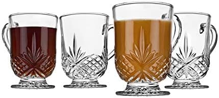 Godinger Crystal Coffee Mugs, Clear Glass Tea Cups, 10oz Set of 4 Dublin by Godinger