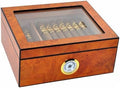 Cigar Humidor Case, Holds 25-50 Cigars, Tempered Glass Top Display, Handcrafted Spanish Cedar Wood Desktop Cigar Box with Divider, Humidifier, Hygrometer, Burlwood Blond, by DUCIHBA