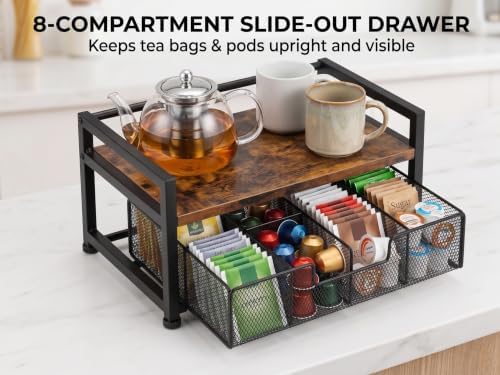 2-Tier Rustic Wood Tea Bag Organizer for Countertop - Image 3