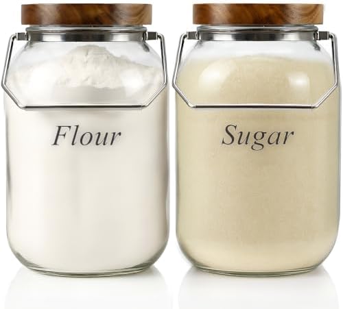 Glass Flour Sugar Storage Containers with Wood Lid and Handle by YoenKtss