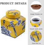 Coffee Bean Storage Canister with Airtight Lid, Decorative Ceramic Tea Jar with Vintage Floral Pattern, Sugar Container & Spice Jar for Kitchen Countertop or Cabinet - Yellow Bird & 30oz - Image 3