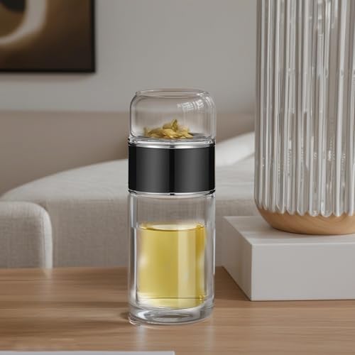 Tea Infuser Bottle, Double Wall Glass Travel Mug, Heat Resistant Tea Tumbler, Loose Leaf Tea Strainer Cup, Glass Water Tea Tumbler for Homes and Offices, Black, 16.9 oz - Image 3