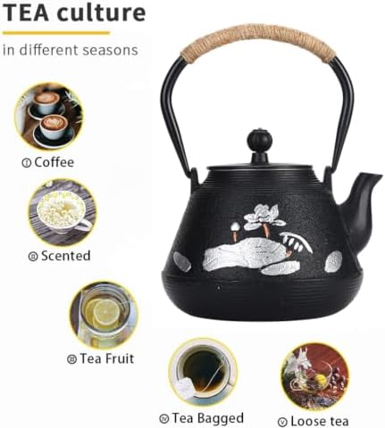 1.2L Tea Kettle Carp Lotus Pattern Japanese Style Anti Hot Handle Cast Iron Teapot Tetsubin with Filter Iron Tea Gift for Adult Father Mother Family - Image 4