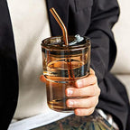 BLUEPOLAR 13 oz Tumbler Water Glass, Water Bottle with Straw and Dustproof Lid, Coffee Ice Cup Double Wall Insulated Glass Cup (Amber-4pack) - Image 7