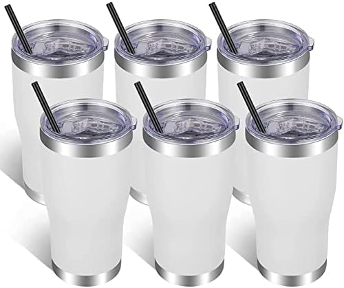 VEGOND 20oz Tumbler Stainless Steel Tumbler Cup with Lid And Straw Vacuum Insulated Double Wall Travel Coffee Mug(White 6 Pack) by VEGOND