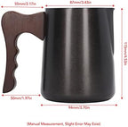 Milk Frother Pitcher, 600ml Stainless Steel Milk Frothing Pitcher Jug with Beech Handle Eagle Mouth Outlet Milk Steaming Pitcher for Home Cafe (Brown Handle) - Image 6