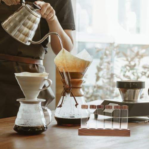Coffee Bean Display Rack with Six Glass Storage Tubes and Wooden Stand - Image 7