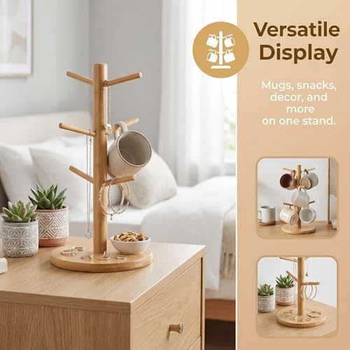 Naapesi Tree Cup Holder with 6 Hooks, Bamboo Cup Holder, Bamboo Brezel Holder, Space-Saving Coffee Cup Holder, Natural Smooth Without Burrs, Perfect for Parties and Kitchen - Image 5