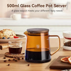 Small Glass Carafe, 16.9oz Glass Coffee Server Manual Pour over Coffee Beaker Tea Pot with Wooden Lid Clear Teakettle Borosilicate Glass Decanter (Brown) - Image 2