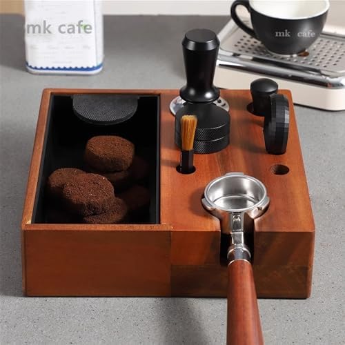 Espresso Knock Box, 4 IN 1 Espresso Accessories Organizer Box Compatible with 51/53&58MM Espresso Accessories, Natural Mahogany Tamping Station Base ,Tamper Holder-1.5L Coffee Grounds Box (51/53MM) - Image 4