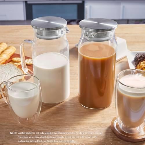 Bivvclaz 1.2 Liter 40 oz Small Glass Pitcher with Lid and Handle, Glass Carafe for Hot/Cold Water, Iced Tea Jug for Coffee, Juice and Homemade Beverage (Pack of 2) - Image 6
