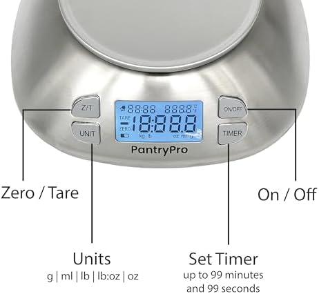 Stainless Steel Digital Kitchen Scale w. Bowl - for Food Coffee Lab - LCD Display gram Ounces lb:oz lb ml - 12 LBS/5.5 KG Capacity - Battery Included - Silver by The Display Guys - Image 3