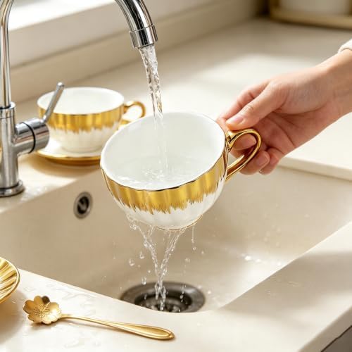 Cappuccino Cups with Saucers, 7.5 oz Ceramic Espresso Cup Set of 4 - Image 6