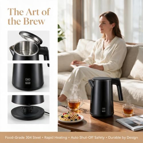 Electric Kettle Adjustable Temperature,1200W Rapid Heat Water Boiler, Black - Image 4