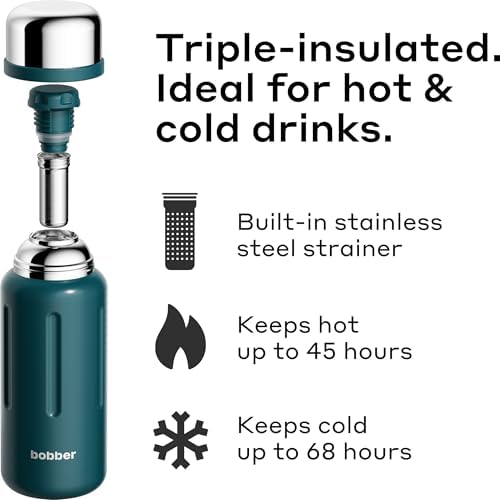 BOBBER 46 oz Stainless Steel Thermo Flask with Removable Tea Infuser – Keeps Hot 45 Hours, Cold 65 Hours – BPA-Free, Dishwasher Safe, Leak-Proof Vacuum Insulated Water Bottle (Deep Teal) - Image 2