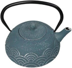 Ebros Gift Traditional Oriental Tetsubin Blue Seigaiha Waves Design 40oz Cast Iron Teapot With Enameled Interior And Strainer Asian Japanese Chinese Fusion Housewarming Tea Pot Accent - Image 3