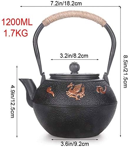 1200ML Handmade Japanese Cast Iron Teapot with Stainless Steel Infuser, Antique Tetsubin Tea Kettle for Loose Leaf Tea, Black - Image 3