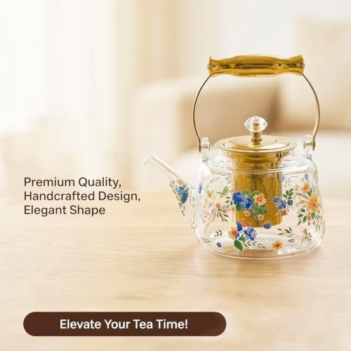 Glass Teapot Stovetop, Borosilicate Clear Tea Kettle Flowers 50 oz - Image 6
