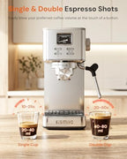 Kismile 20 Bar Espresso Machine with Milk Frother, Compact Semi-Automatic Espresso Maker, Stainless Steel, Pressure Gauge, 1.4L Water Tank, Hot Water Function for Cappuccino & Latte (Silver) - Image 3
