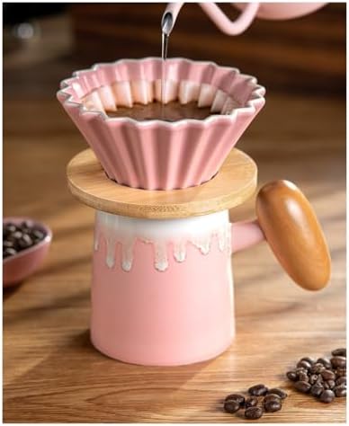 3pcs/set Pink Pour Over Coffee Set, Hand Brew Maker, Ceramic Pot Filter Dripper Accessories(1pc Coffee Filter) - Image 3