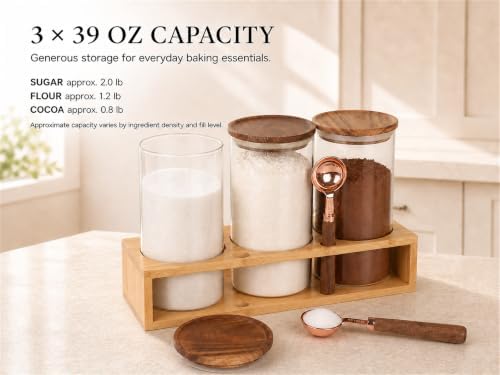KKC HOME ACCENTS Glass Jar Set with Bamboo Stand & Spoon - 39oz 3 Pack - Image 2
