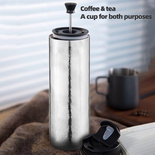 Pure Double Wall French Press Coffee Maker Portable Vacuum Insulated Leak Proof Camping Travel Mug 480ml (Ice Flower) - Image 5