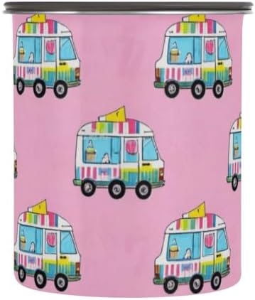 Pink Ice Cream Truck Summer Designed Storage Containers Airtight Stainless Steel Seal Container Button Opening Airtight Canisters by Unknown
