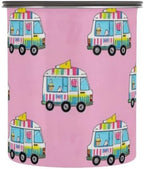 Pink Ice Cream Truck Summer Designed Storage Containers Airtight Stainless Steel Seal Container Button Opening Airtight Canisters by Unknown