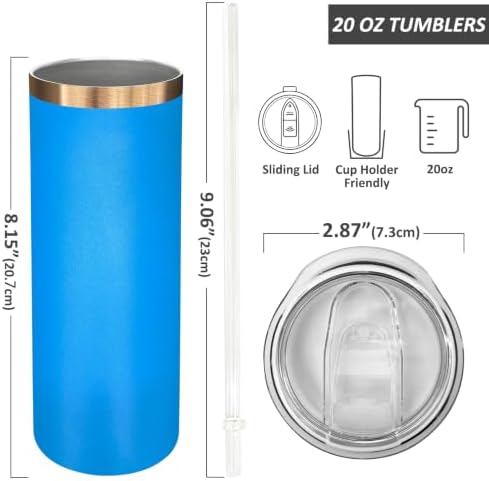 20 oz Skinny Tumblers Bulk with Lids and Straws Baby Blue,4 pack - Image 2