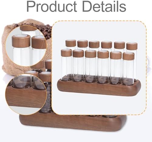 12 Pieces Coffee Bean Storage Tube Single Dose Airtight Glass Canister with Wooden Stand and Secure Lid for Organizing Dried Foods Suitable for Home, 6 Short and 6 Long - Image 5