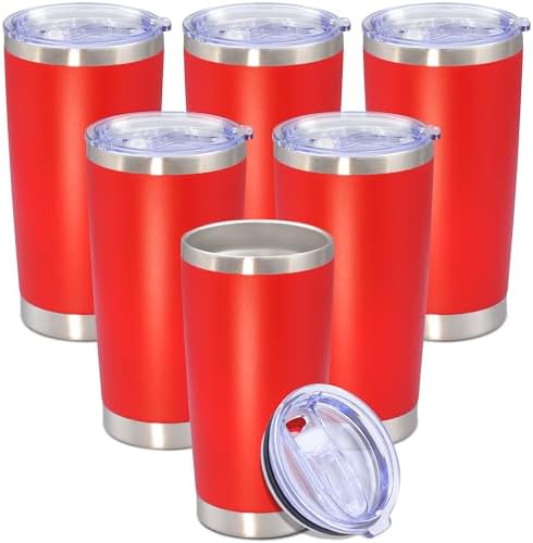 20 oz Tumbler Insulated Tumblers Stainless Steel Coffee Mug,Red 6PCS by Providethebestproducts