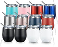 COMOOO Stainless Steel Wine Tumbler with Lid and Straw 12oz Double Wall Vacuum Insulated Travel Tumbler Cup for Coffee, Wine, Cocktails, Champagne (Mix color,12 Pack) by COMOOO