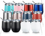 COMOOO Stainless Steel Wine Tumbler with Lid and Straw 12oz Double Wall Vacuum Insulated Travel Tumbler Cup for Coffee, Wine, Cocktails, Champagne (Mix color,12 Pack) by COMOOO