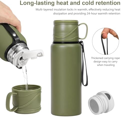 1500 ml Double wall vacuum Leakproof stainless steel wide mouth insulated water bottle,tea tumbler with tea strainer,cup and lid; travel coffee thermoses hot drinks,cold thermal flask - Image 4